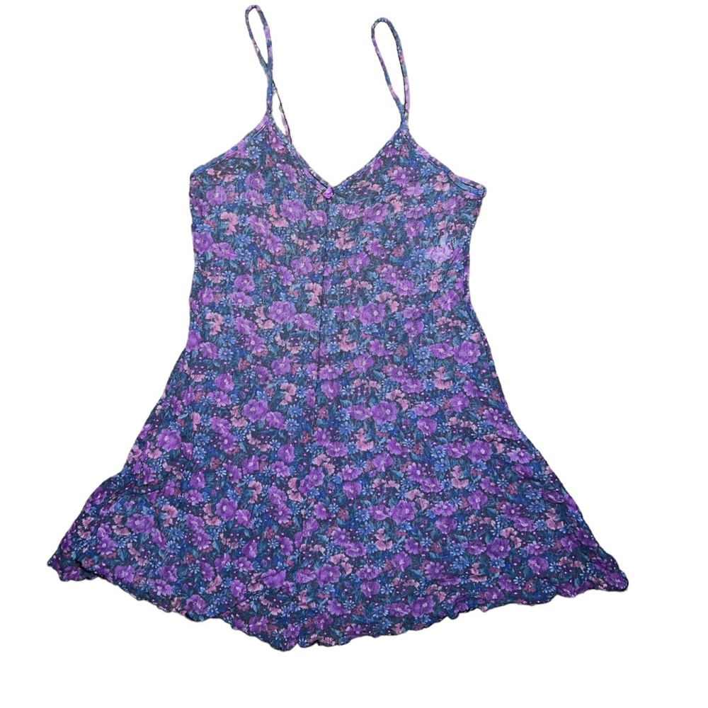 Vintage First Lady Babydoll Nightie Dress Lace Blue Floral Size Medium USA